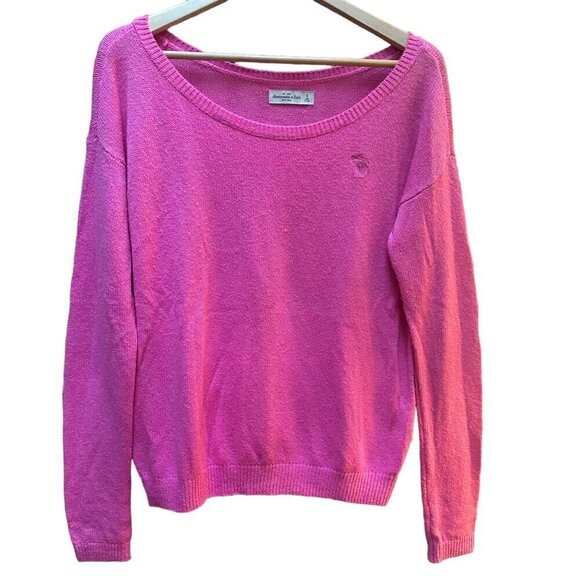Abercrombie &‎ Fitch Sweater Hot Pink Scoop Neck Boho Slouchy Barbie Size Small - Picture 2 of 6